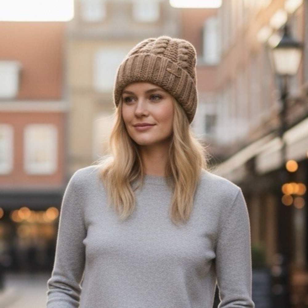 Michael Michael Kors Women's OS Camel Tan Chunky Cable Knit Beanie‎ NWT